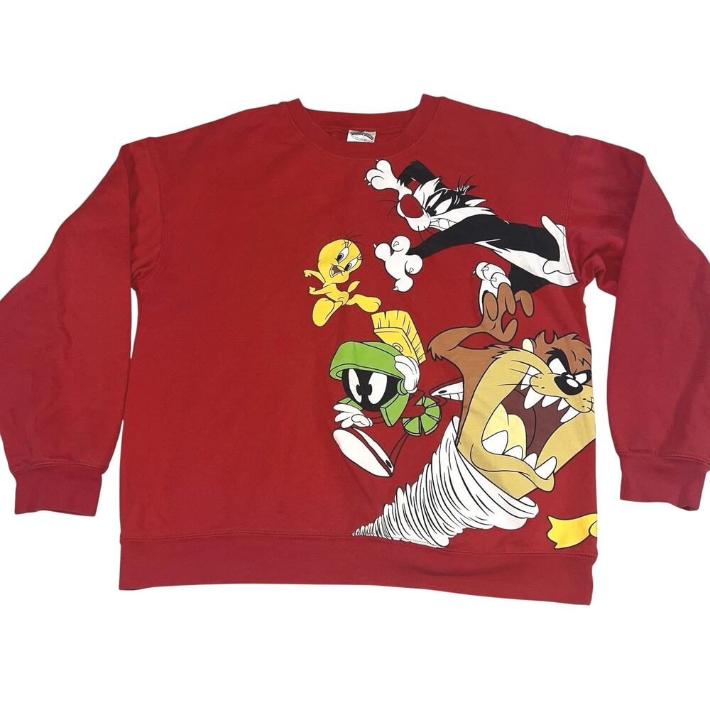 Looney Tunes Sweatshirt Youth Size XL 15-17 Red Wrap Around Graphic Pullover